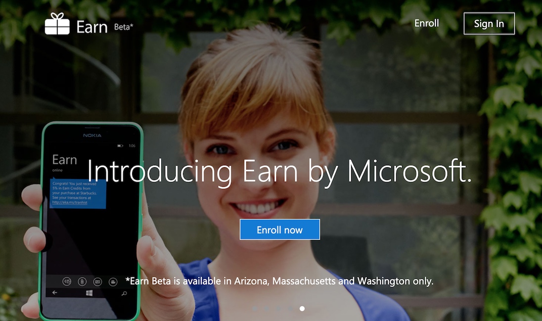 Microsoft Earn Homepage (2016)